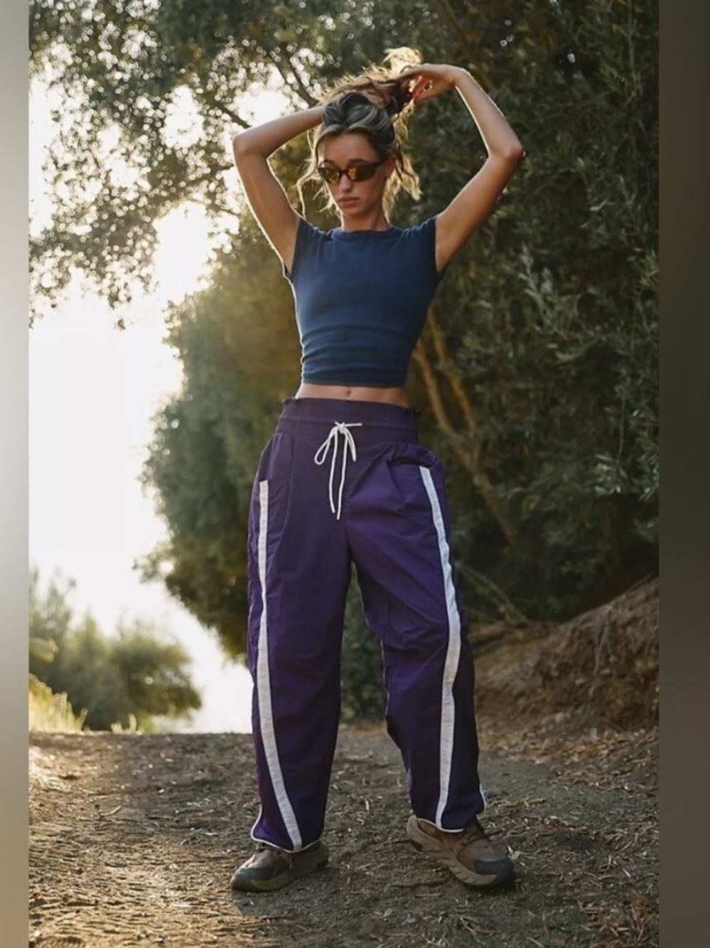 Free People Champ is Here Nylon Workout Gym Hike Barrel High Rise Purple Pant